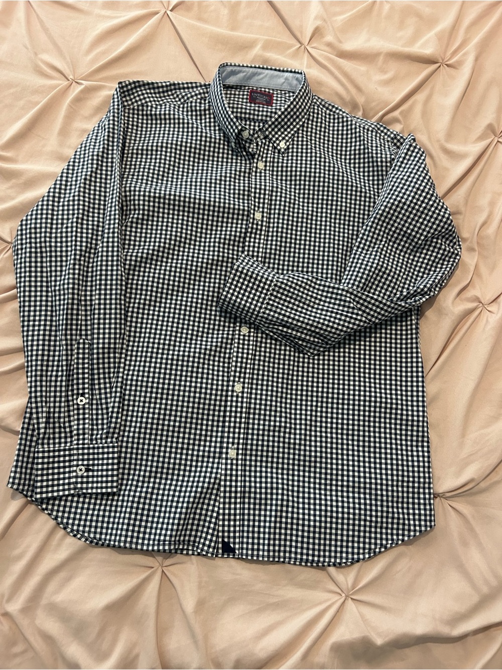 UNTUCKit Men's XXL Slim Fit Gingham Button Down Shirt - Navy/White - 100% Cotton